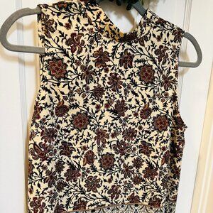 Monteau LA-Sleeveless Floral Print High Neck Blouse-Size Medium